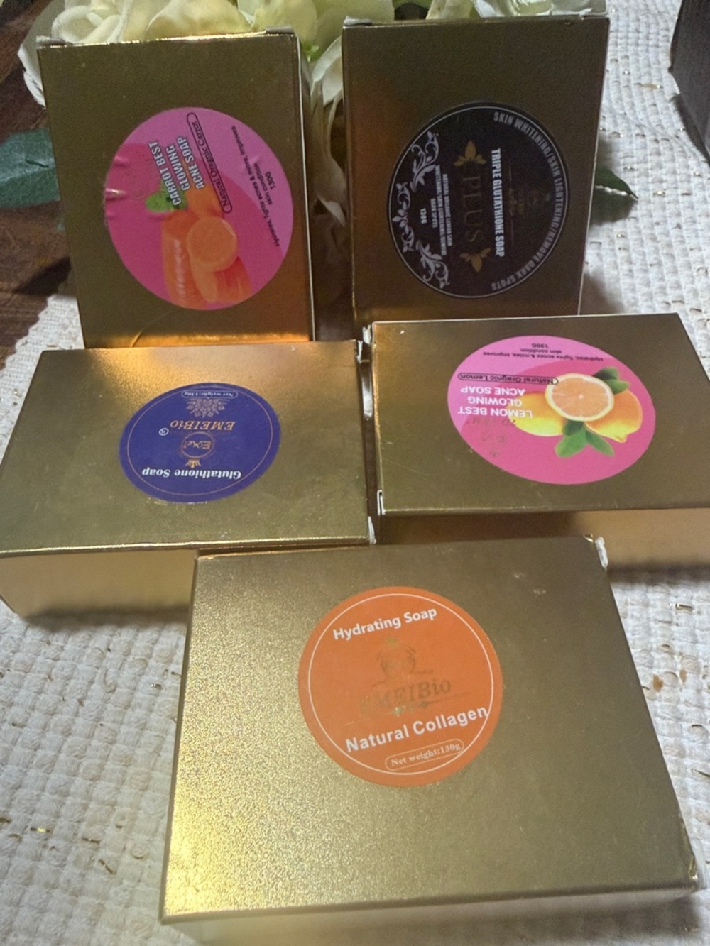 Assorted Gold Box Bath Soaps - Hydrating Natural Collagen + Fruit Scents